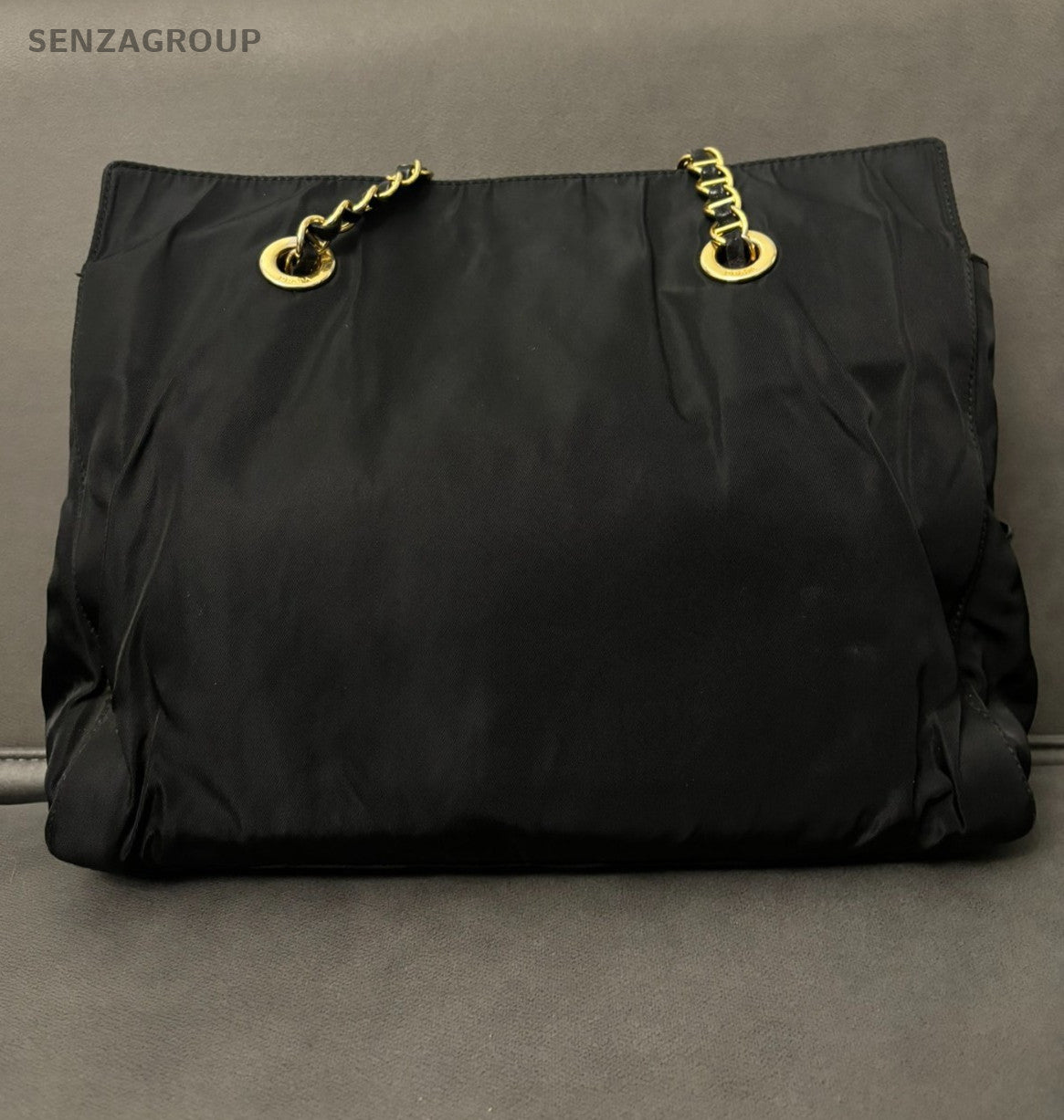 PRADA Classic Nylon Chain Shoulder bag 30 Black Gold Women Handbag