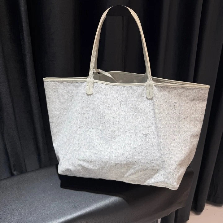 Goyard Canvas Tote GM Top Handle Shoulder Bag White Silver Women Classic D