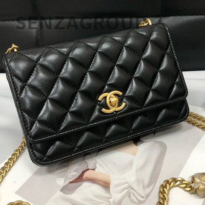 Chanel Black Gold Lambskin WOC Chain Shoulder Crossbody Bag Classic Women