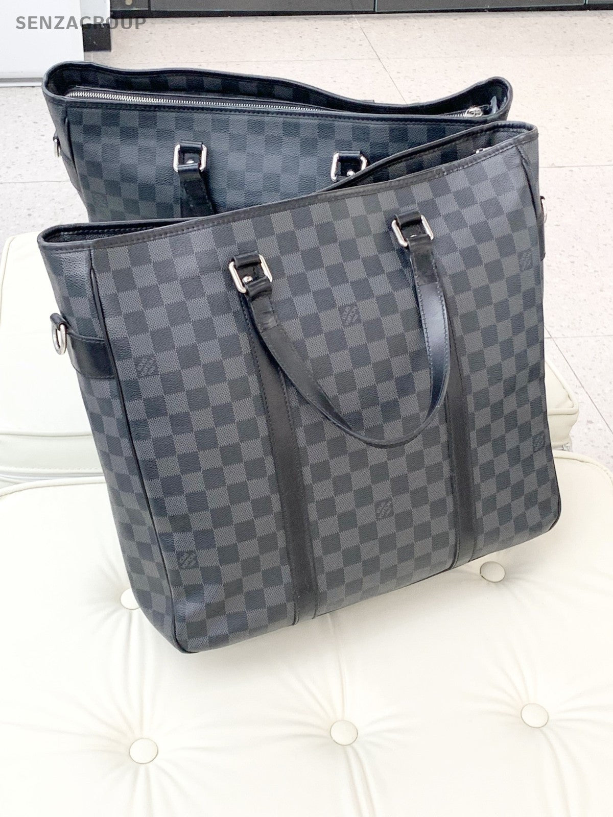 Louis Vuitton Tadao Damier Ebene Top Handle 2way Shoulder Handbag Black Silver