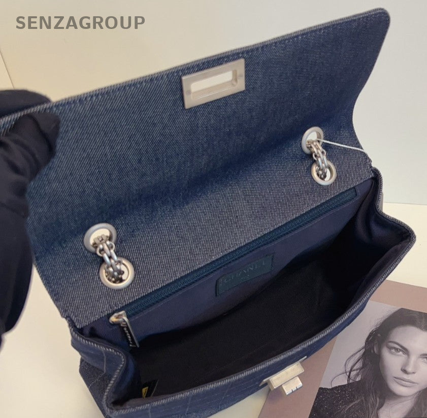 CHANEL 2.55 Denim Chain Shoulder bag Crossbody Women Blue