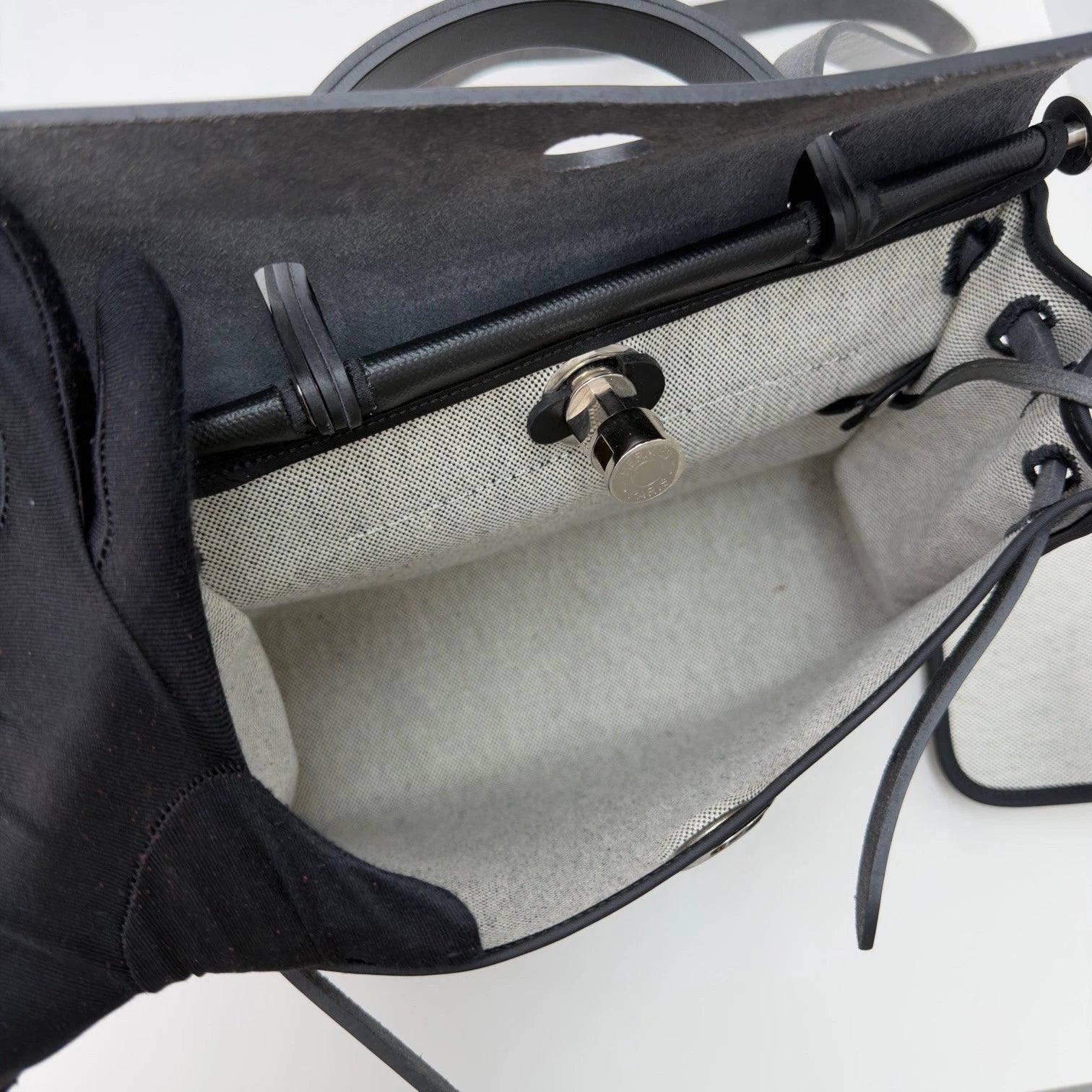 Hermes Herbag 31 Black Togo Canvas Top Handle Crossbody With Removable Pouch