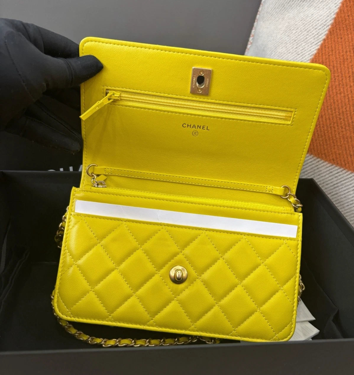 Chanel Woc Chain Shoulder Bag Crossbody Bag Gold Hardware Yellow Women