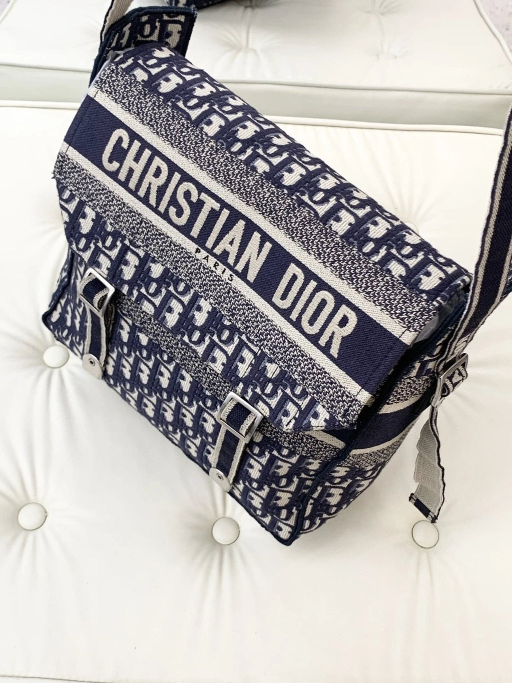 Christian Dior Camp Oblique Shoulder Crossbody Bag Blue Silver Unisex S