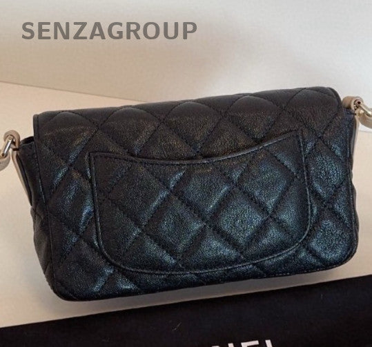 Chanel Classic Flap Mini Shoulder Bag Black Gold Diamond Women Fashion