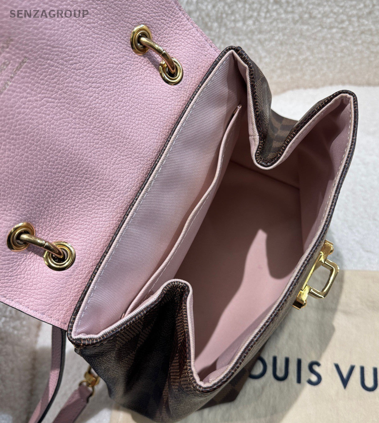 Louis Vuitton Clapton Damier Ebene Backpack Shoulder Bag Brown Pink Women