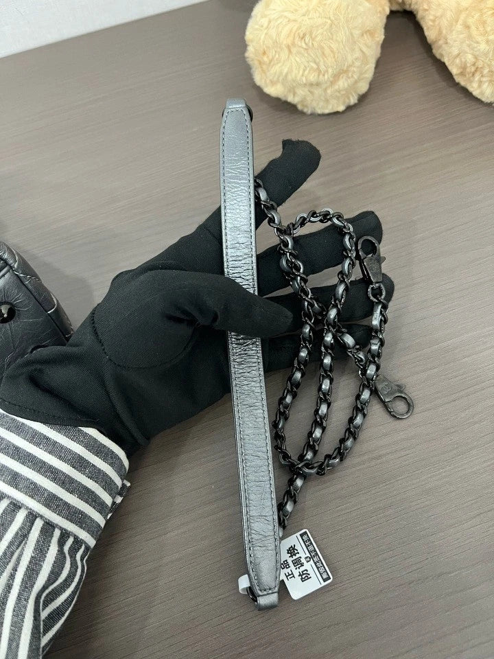 Authentic CHANEL Silver Gray Coco Handle Small Handbag For Women