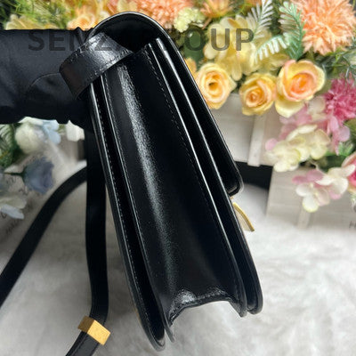 Celine Box Medium Black Gold Shoulder Bag Classic Women's