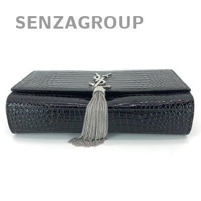 YSL Saint Laurent Black Silver Tassel Chain Shoulder Crossbody Bag