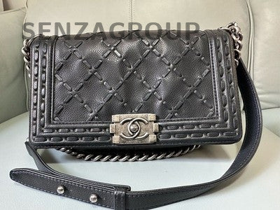 Chanel Le Boy Calfskin Chain Shoulder Bag Black Silver Classic Women