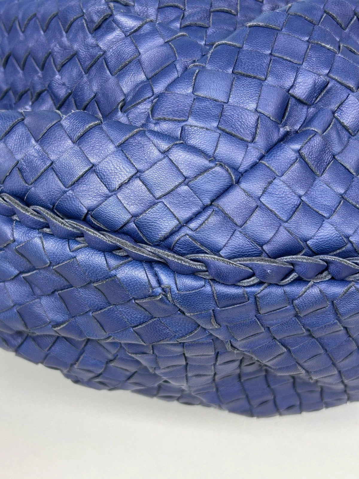 Bottega Veneta Veneta Calfskin Hobo Shoulder Bag Blue Used Women Classic