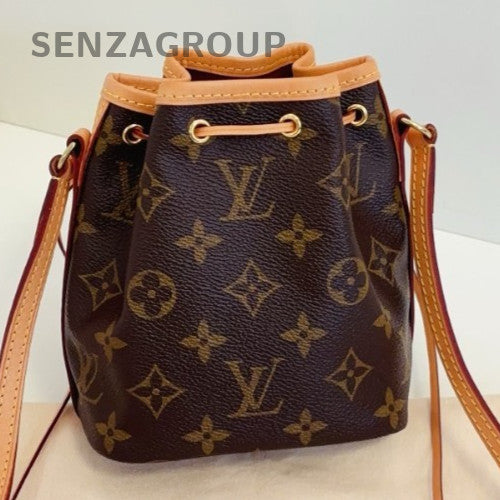 Louis Vuitton Nano Noe Monogram Drawstring Bucket Crossbody Brown Gold Women
