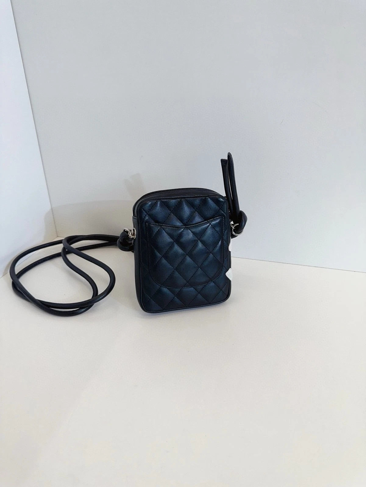 Chanel Mini Camera Case Bag Black White Panda Caviar Leather Quilted CC Logo