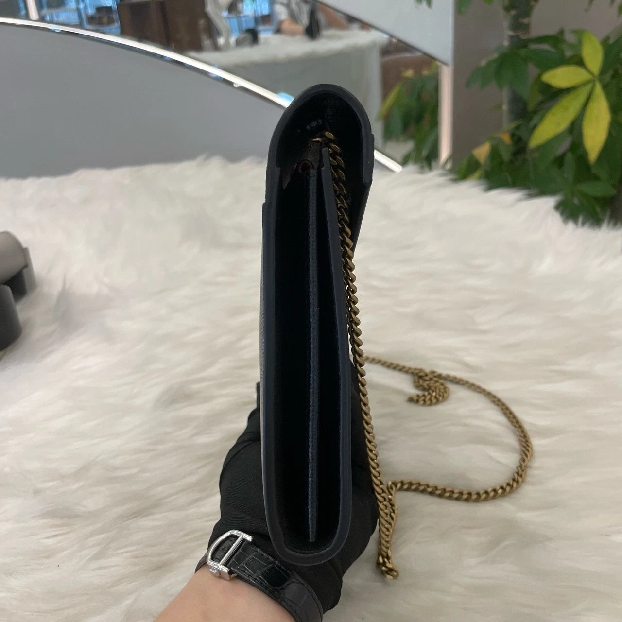 Saint Laurent Envelope Chain Shoulder Crossbody Bag Black Gold Classic
