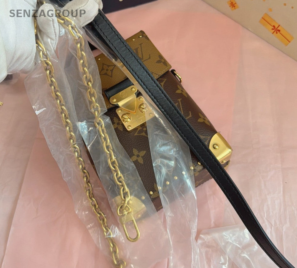 Louis Vuitton Camera Box Monogram Top Handle Crossbody Brown Gold Women Classic