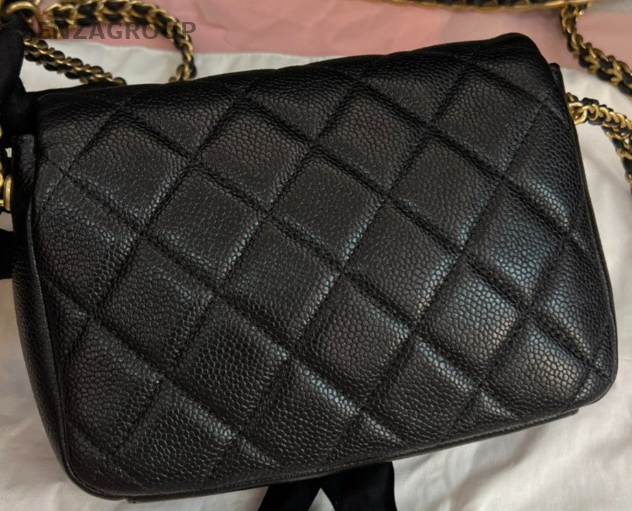 Chanel Classic 21k Chain Shoulder Bag Black Gold Women Diamond Pattern