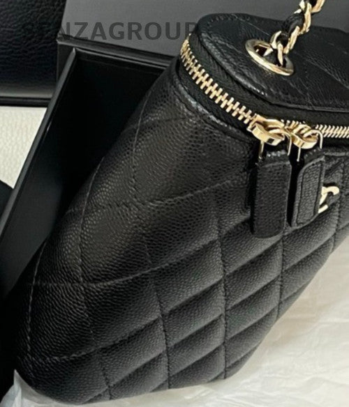 Chanel Calfskin Mini Chain Shoulder Bag Crossbody Diamond Black Gold Women