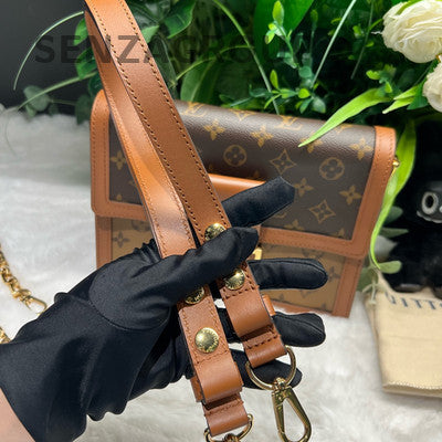 Louis Vuitton Dauphine Medium Chain Shoulder Crossbody Bag Brown Gold