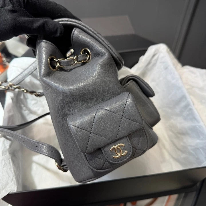 Chanel Duma GM Calfskin Backpack Chain Gray Gold Hardware Women D
