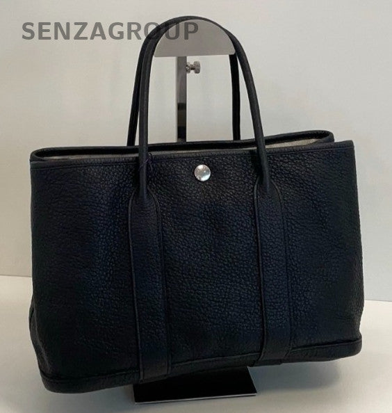 Hermes Garden Party Togo Top Handle Bag Black Silver Used Women Classic Designer