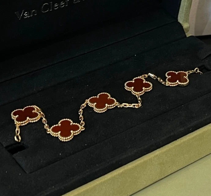 Van Cleef &amp; Arpels Vintage Alhambra Carnelian 18k Yellow Gold 5 Motifs Bracelet