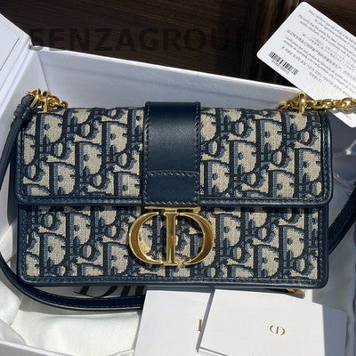 Dior Small Montaigne 30 Blue Oblique Chain Shoulder Crossbody Bag