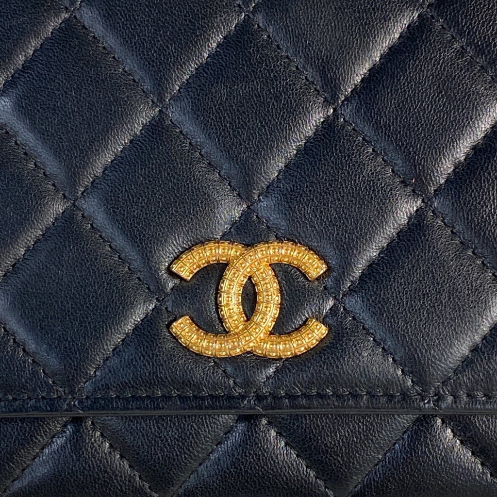 Chanel WOC Lambskin Chain Shoulder Bag Crossbody Black Gold Women Classic