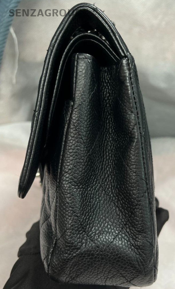 Chanel Classic Flap MM Chain Shoulder Bag Black Silver Used Women Designer
