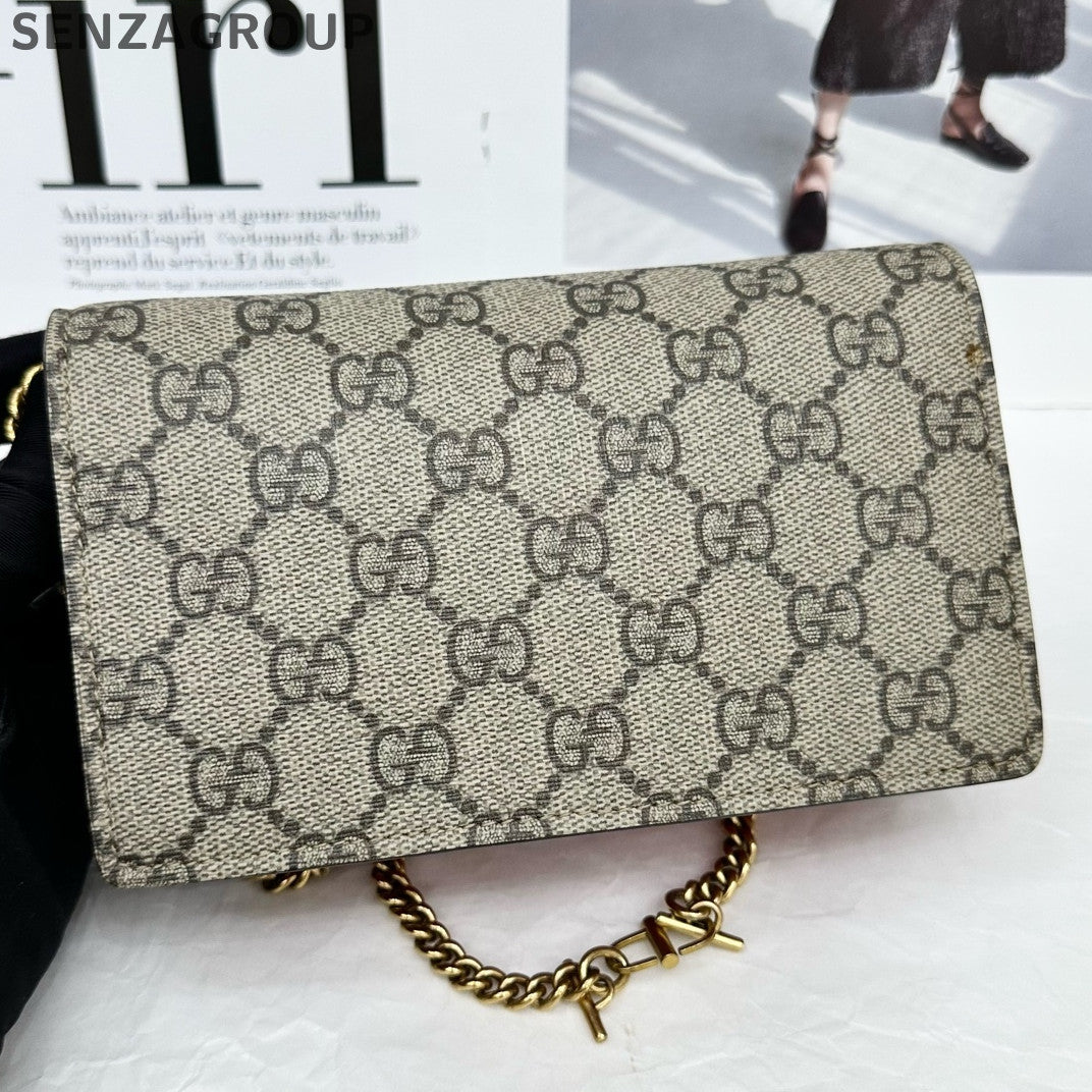 Gucci Dionysus Mini GG Supreme Chain Crossbody Bag Brown Red