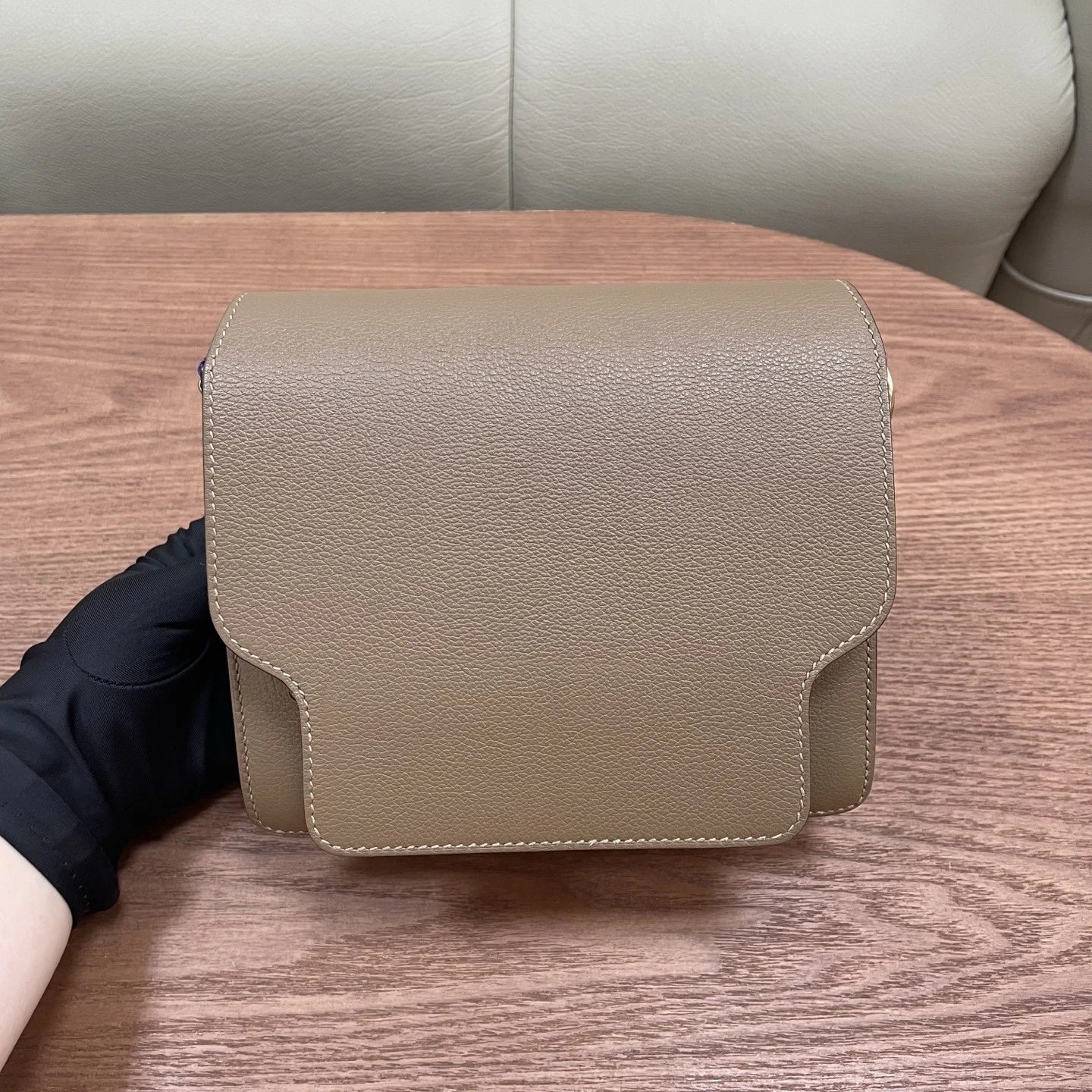 Hermes Roulis19 Evercolor Leather Shoulder Crossbody Gray Gold Women Classic