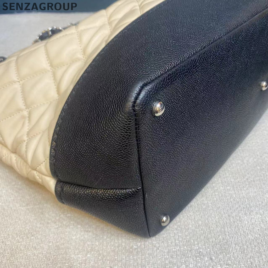 Chanel Quilted Tote Briefcase Chain Shoulder Bag Beige Black Women's
