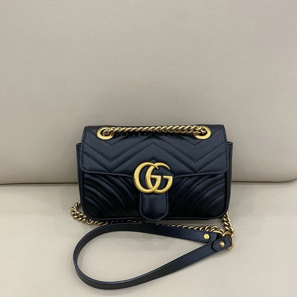 GUCCI Marmont22 Calfskin Small Shoulder Bag For Women Black Gold