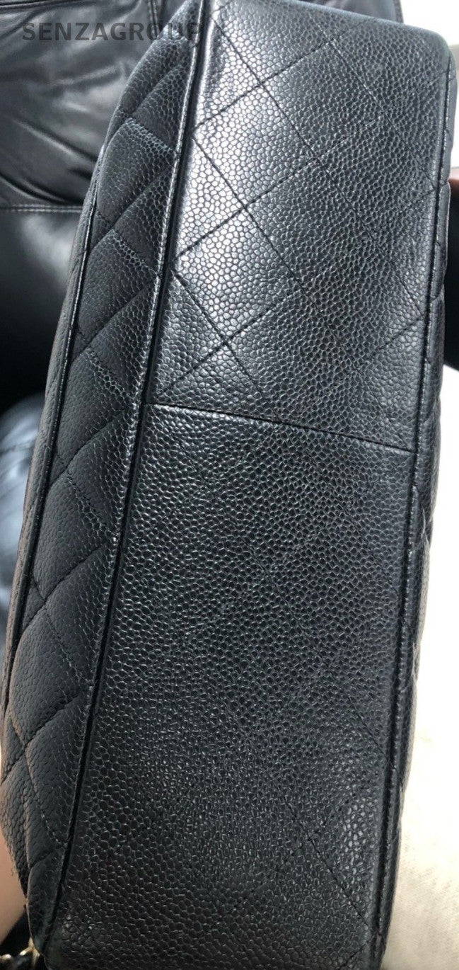 Chanel Classic Flap Jumbo Chain Shoulder Bag Black Gold Used Women Classic