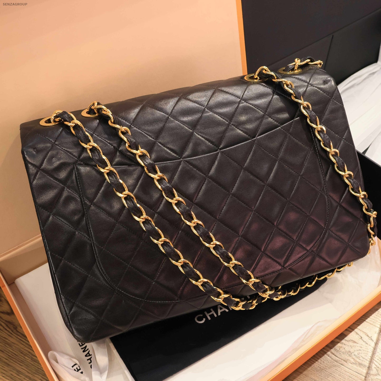 Chanel Classic Flap Black Gold Quilted Chain Shoulder Bag