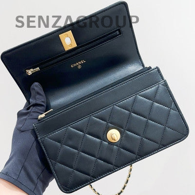 Chanel Black Gold Lambskin WOC Chain Shoulder Crossbody Bag Classic