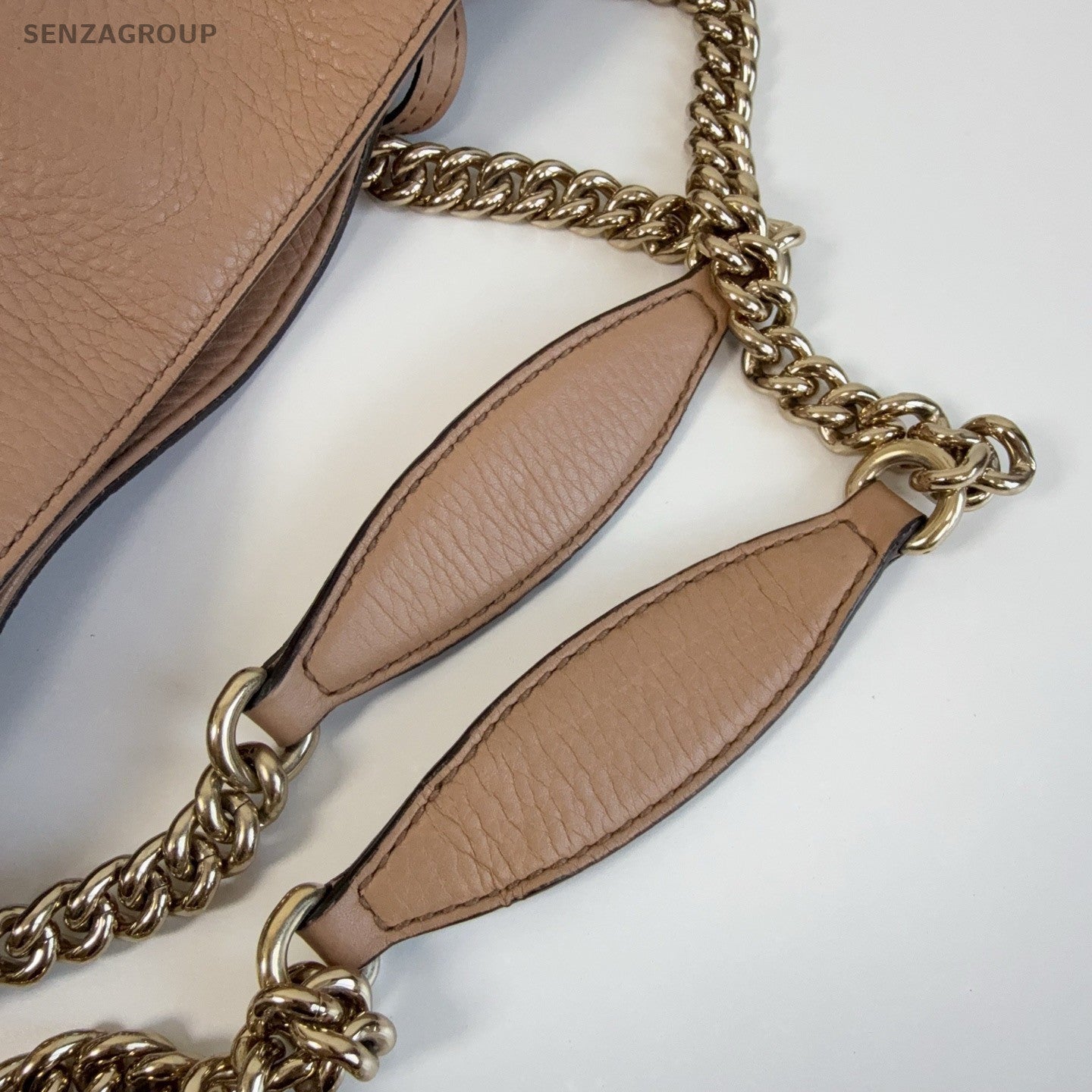 Gucci SOHO Chain Calfskin Shoulder Bag Brown Gold Women Classic Fashion