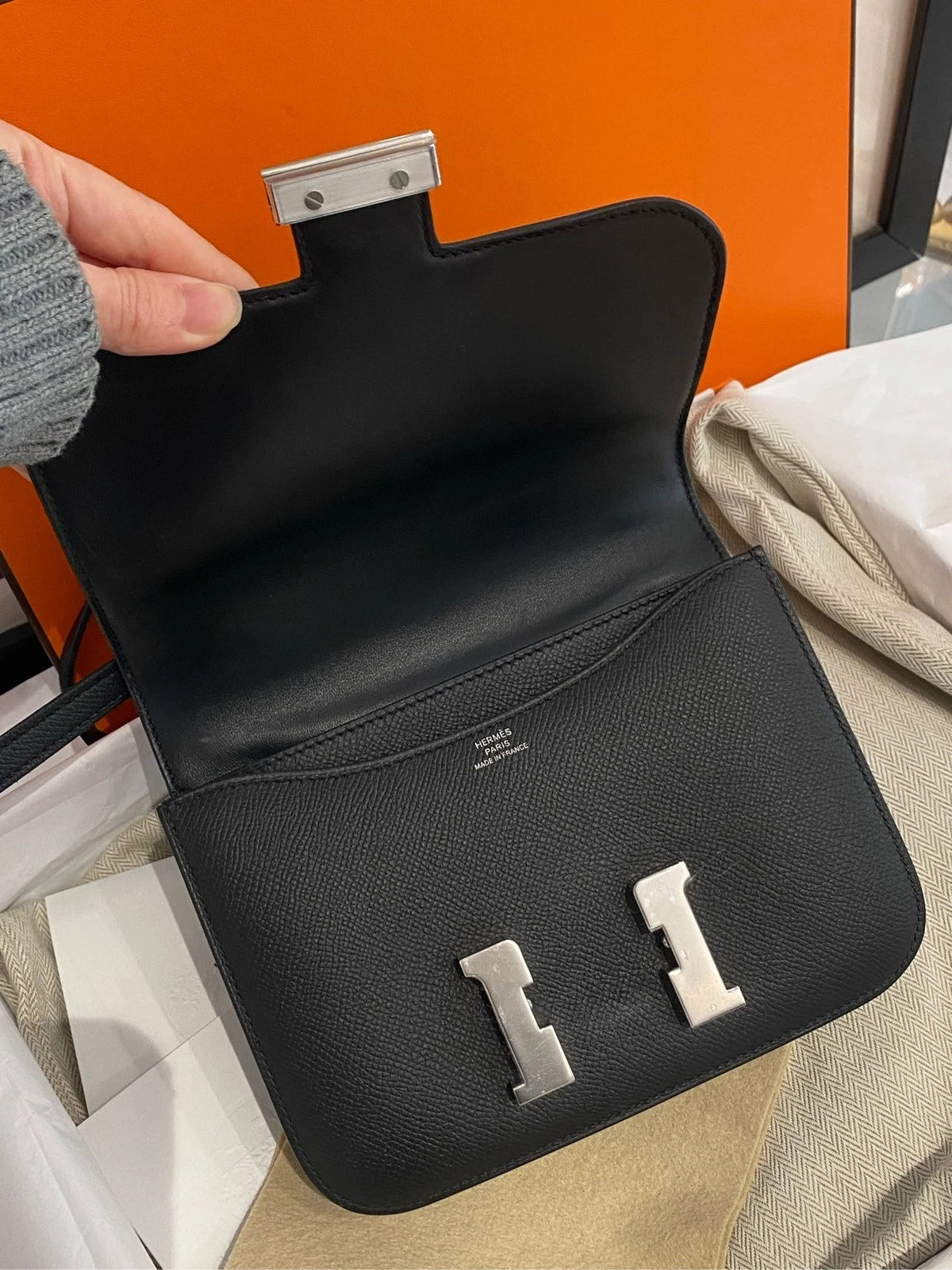 Hermes Constance Mini Black Epsom Leather Crossbody Bag For Women
