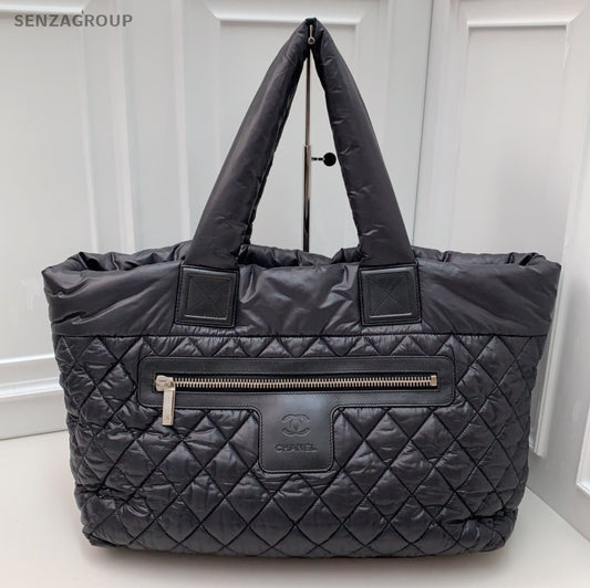 Chanel Diamond Tote Shoulder Bag Black Silver Used Women Classic