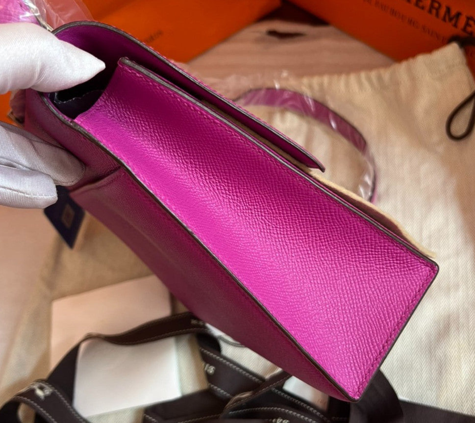 Hermes Verrou23 Epsom Leather Pink Silver Shoulder Bag Women Classic Fashion