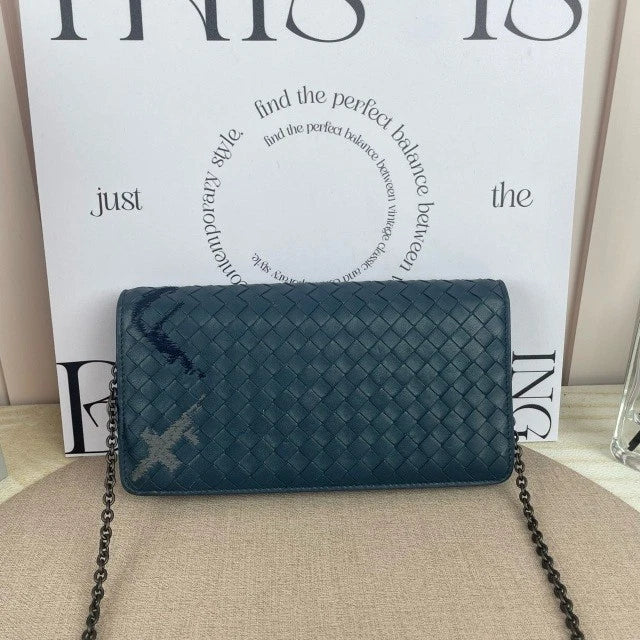 Bottega Veneta Long Wallet Chain Crossbody Gray For Women