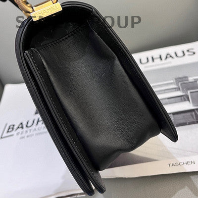 Chanel Black Gold Chevron Calfskin Medium Le Boy Chain Shoulder Bag