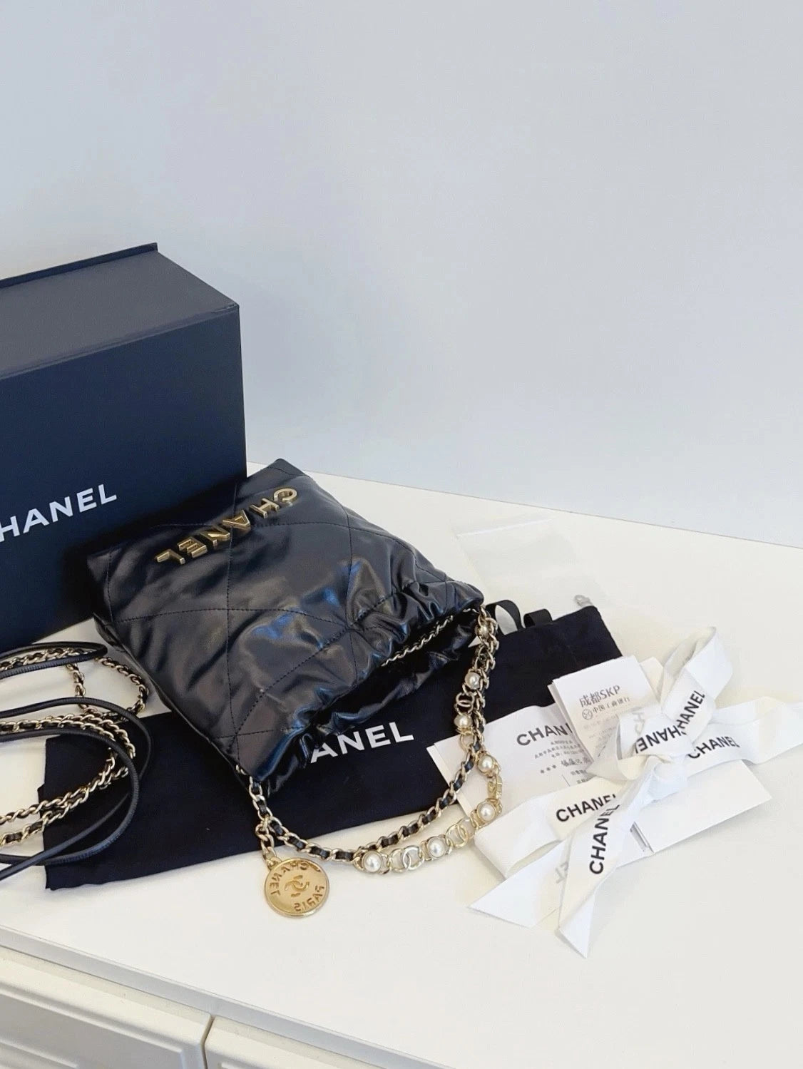 Chanel Mini Trash Bag Calfskin Handbag Crossbody Bag Black