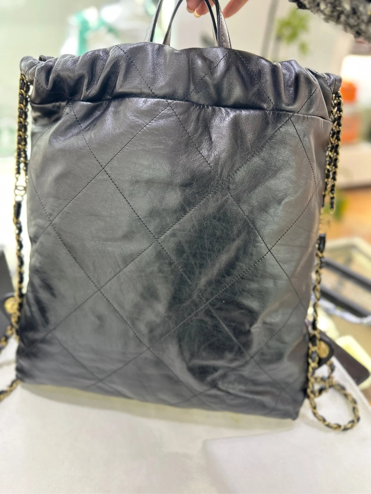 CHANEL 22Bag Black Gold Handbag Backpack For Women