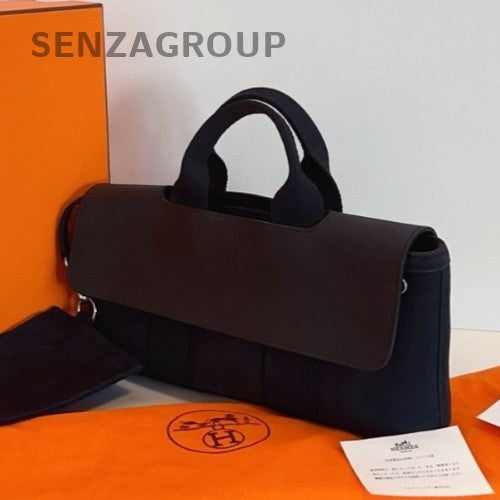 Hermes Valparaiso So Black Top Handle Bag Black Silver Unisex Adults Classic