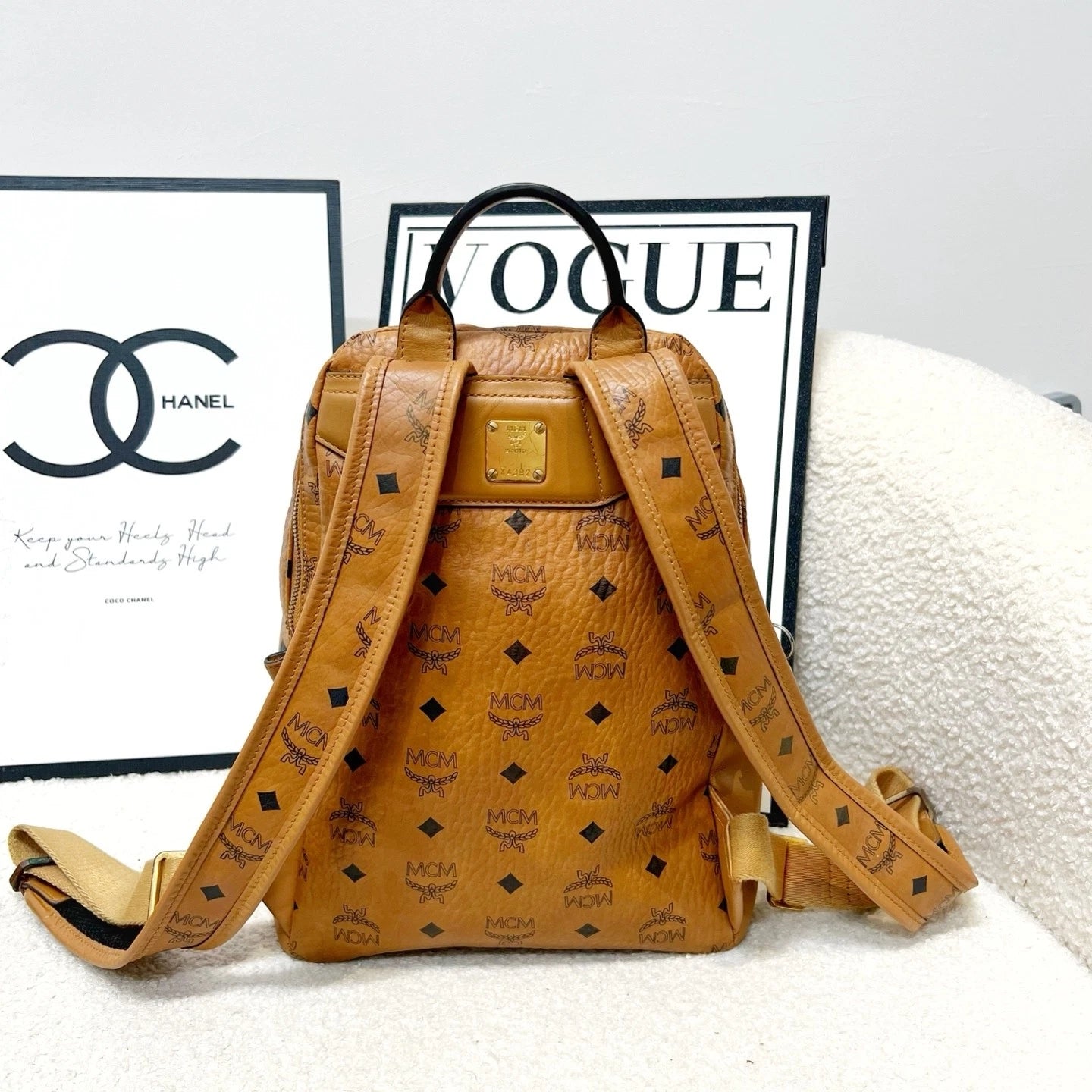MCM Cognac Classic Monogram Backpack For Women