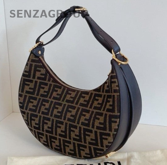 Fendi Graphy FF Underarm Bag Shoulder Bag Brown Gold Used Women Classic