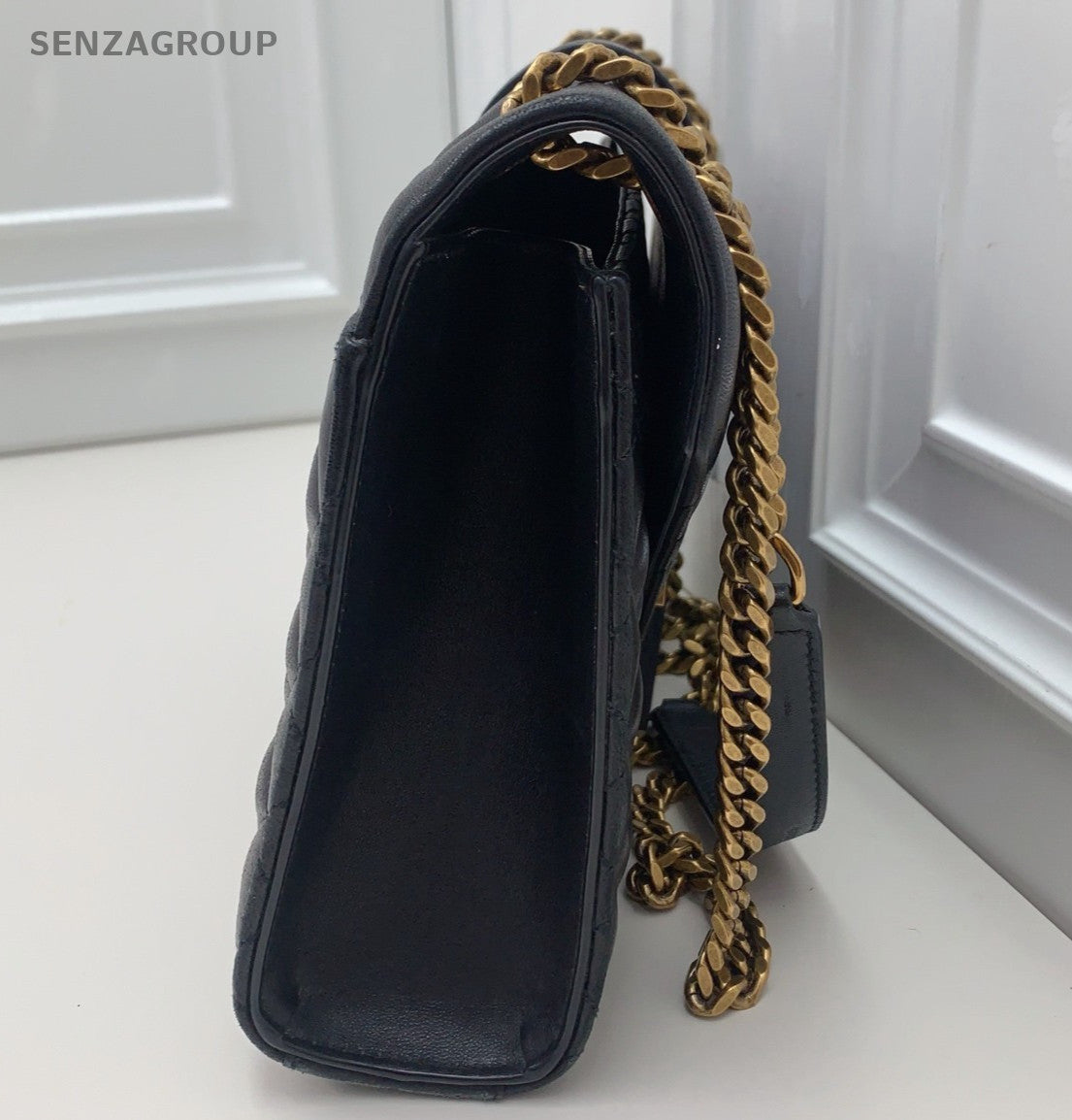 Saint Laurent Envelope Chain Shoulder Bag Black Gold Used Women Classic Fashion