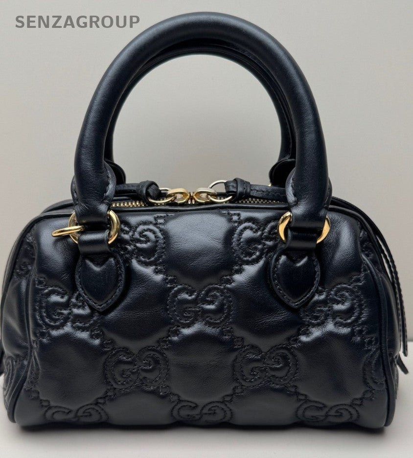 Gucci Matelasse Mini Boston Top Handle SHoulder Crossbody Bag Black Women
