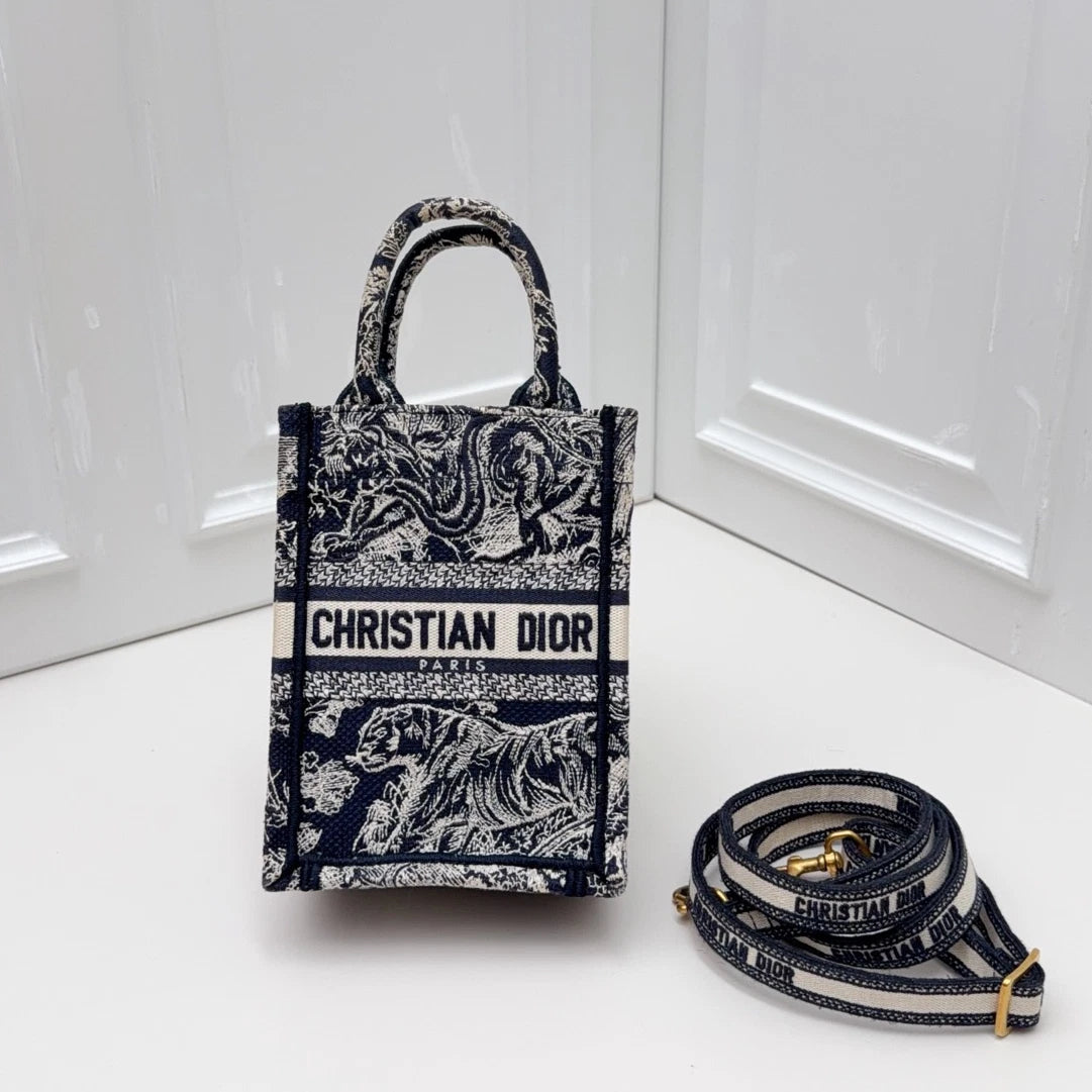 Christian Dior Phone Bag Mini Top Handle Crossbody Bag Blue White Women