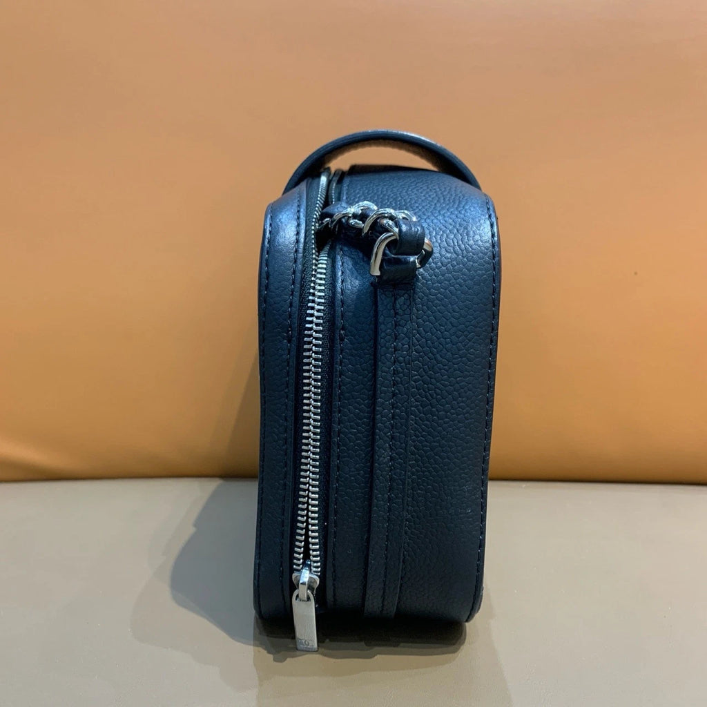 Chanel Calfskin Camera Bag Chain Shoulder Crossbody Black Silver Diamond